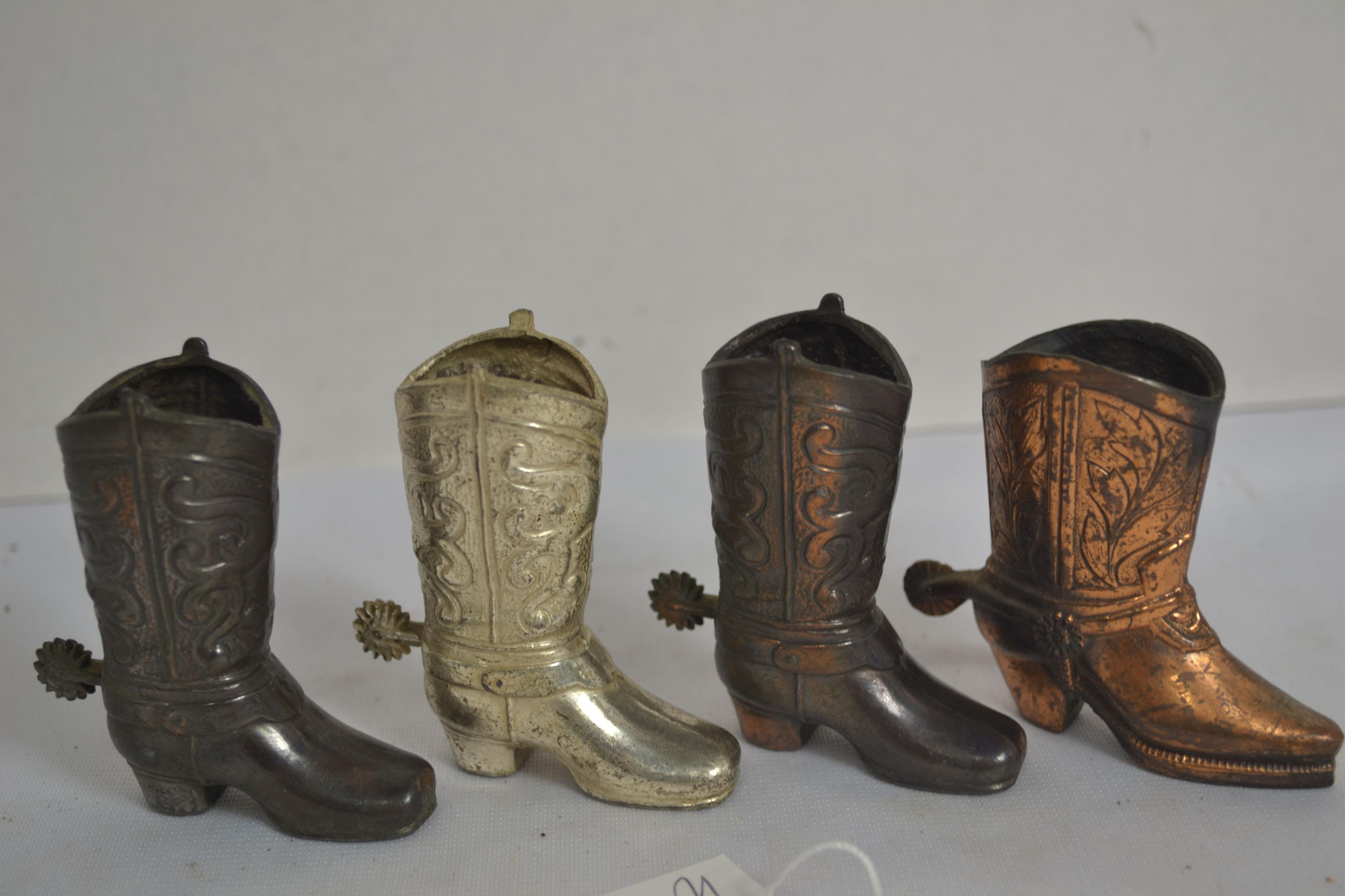 Group of Metal, Brass, and Silver-Colored Cowboy Boot Toothpick Holders