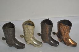 Group of Metal, Brass, and Silver-Colored Cowboy Boot Toothpick Holders