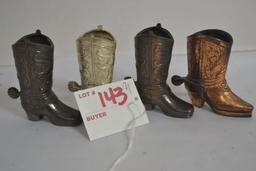 Group of Metal, Brass, and Silver-Colored Cowboy Boot Toothpick Holders