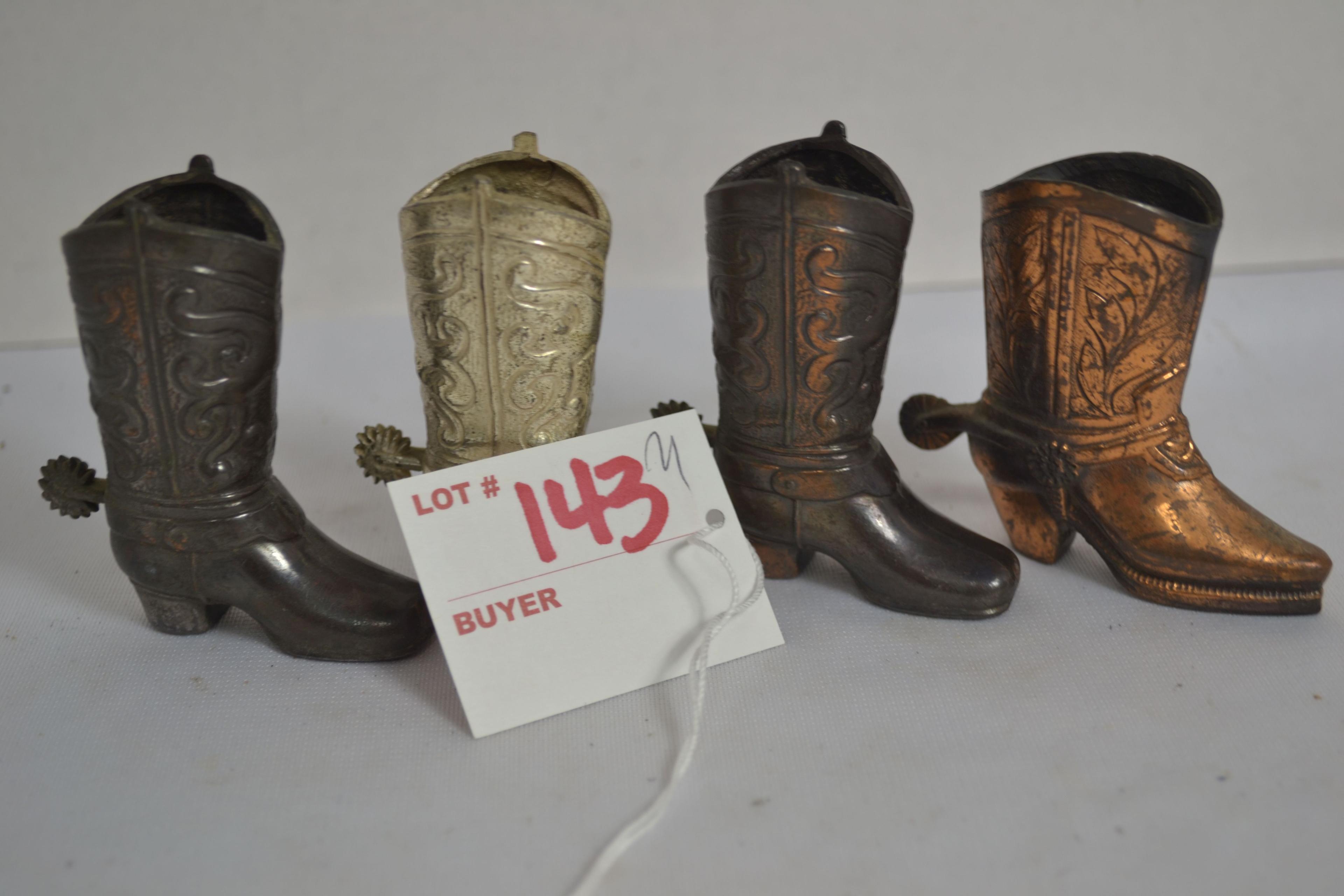 Group of Metal, Brass, and Silver-Colored Cowboy Boot Toothpick Holders