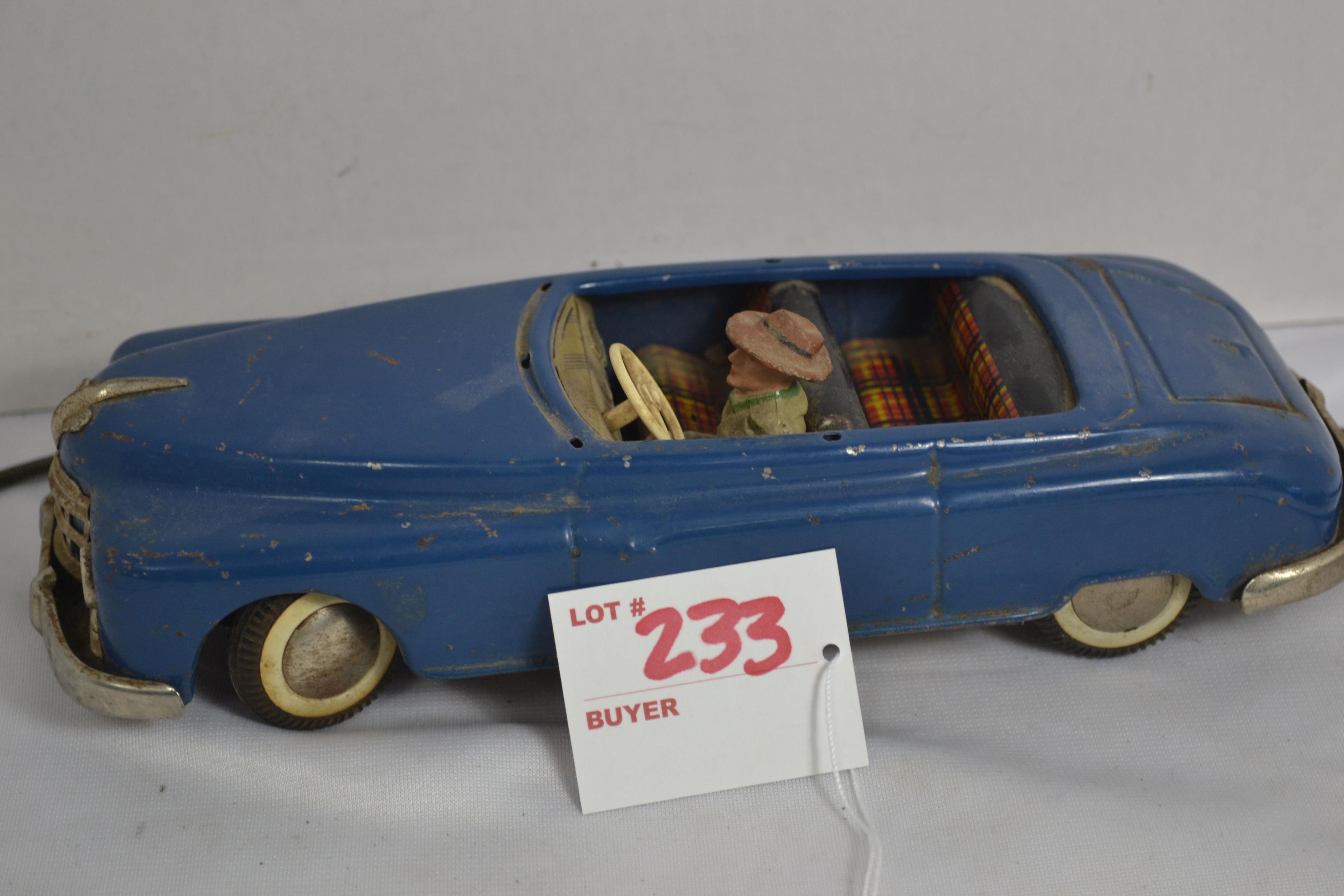 Arnold Vintage Tin Friction Car w/Self-Wind Cable Wheel Action; Missing Windshield; Made in West Ger