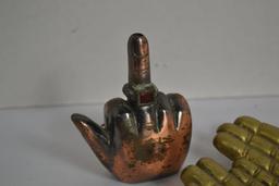 Pair of Small Brass Palm Hands Soap Dish w/Finger Lighter