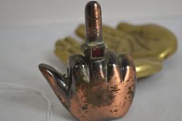 Pair of Small Brass Palm Hands Soap Dish w/Finger Lighter