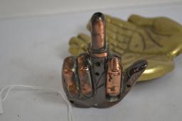Pair of Small Brass Palm Hands Soap Dish w/Finger Lighter