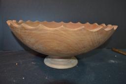 Large Handmade Scallop-Edged Fruit Bowl w/Footed Base; 16"x7"
