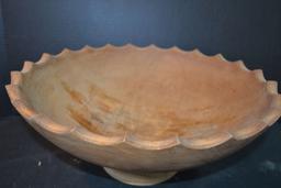 Large Handmade Scallop-Edged Fruit Bowl w/Footed Base; 16"x7"