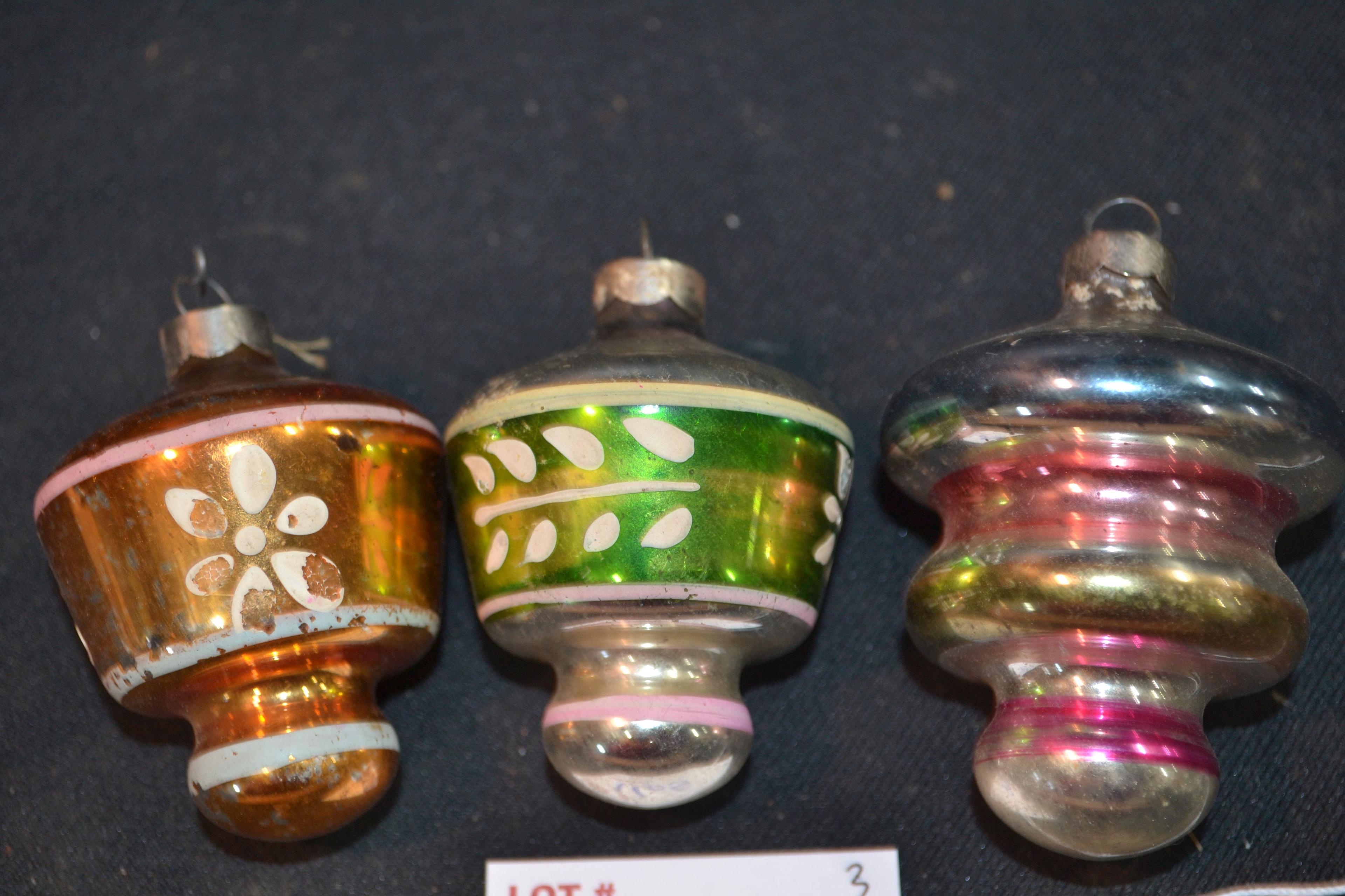 Group of 3 Vintage "Shiny Brite" Handpainted Tree Ornaments