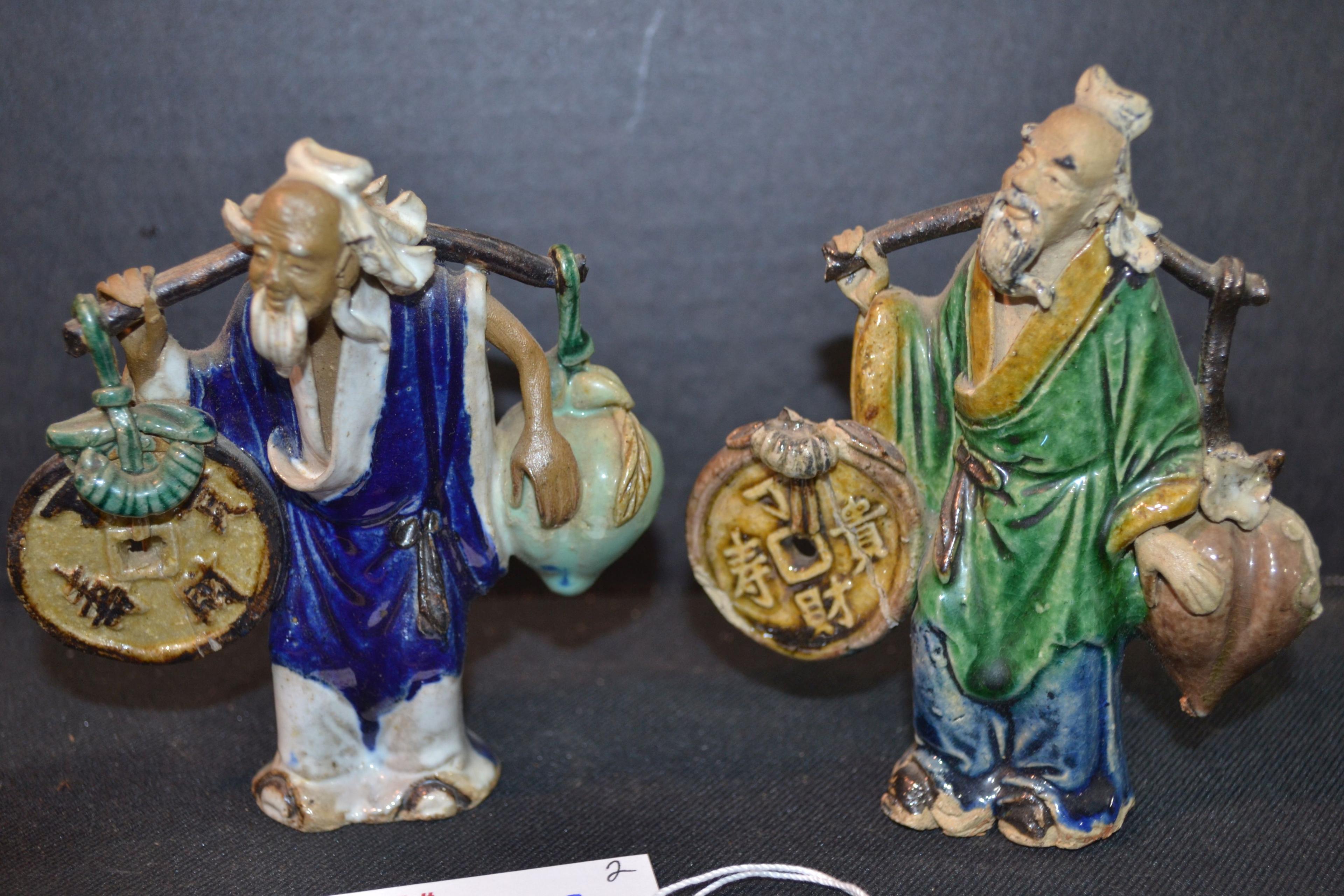 Pair of Vintage "Mud Men" Clay Figurines; Made in China; 4-1/2" Tall