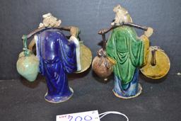 Pair of Vintage "Mud Men" Clay Figurines; Made in China; 4-1/2" Tall