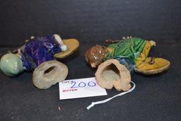 Pair of Vintage "Mud Men" Clay Figurines; Made in China; 4-1/2" Tall