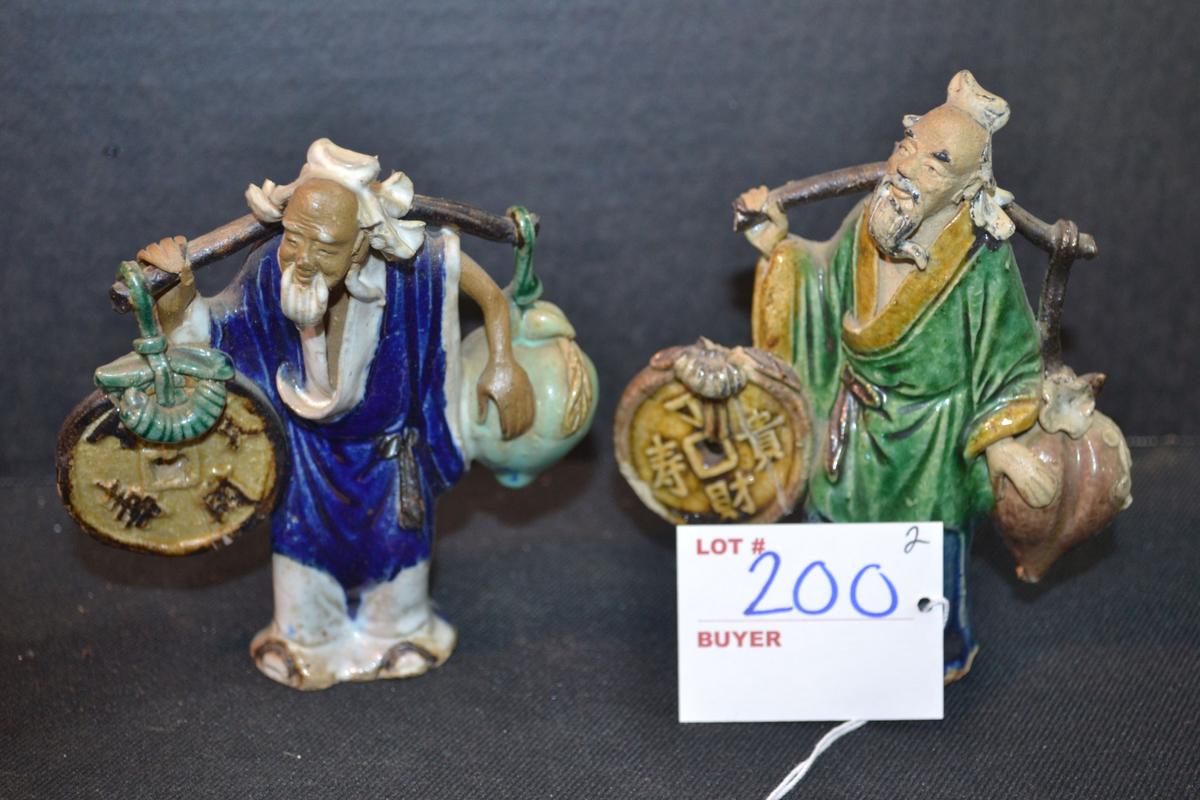 Pair of Vintage "Mud Men" Clay Figurines; Made in China; 4-1/2" Tall