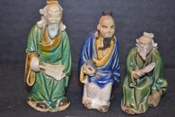 Group of 3 Vintage "Mud Men" Clay Figurines; Made in China; 3" and 2-1/2" Tall