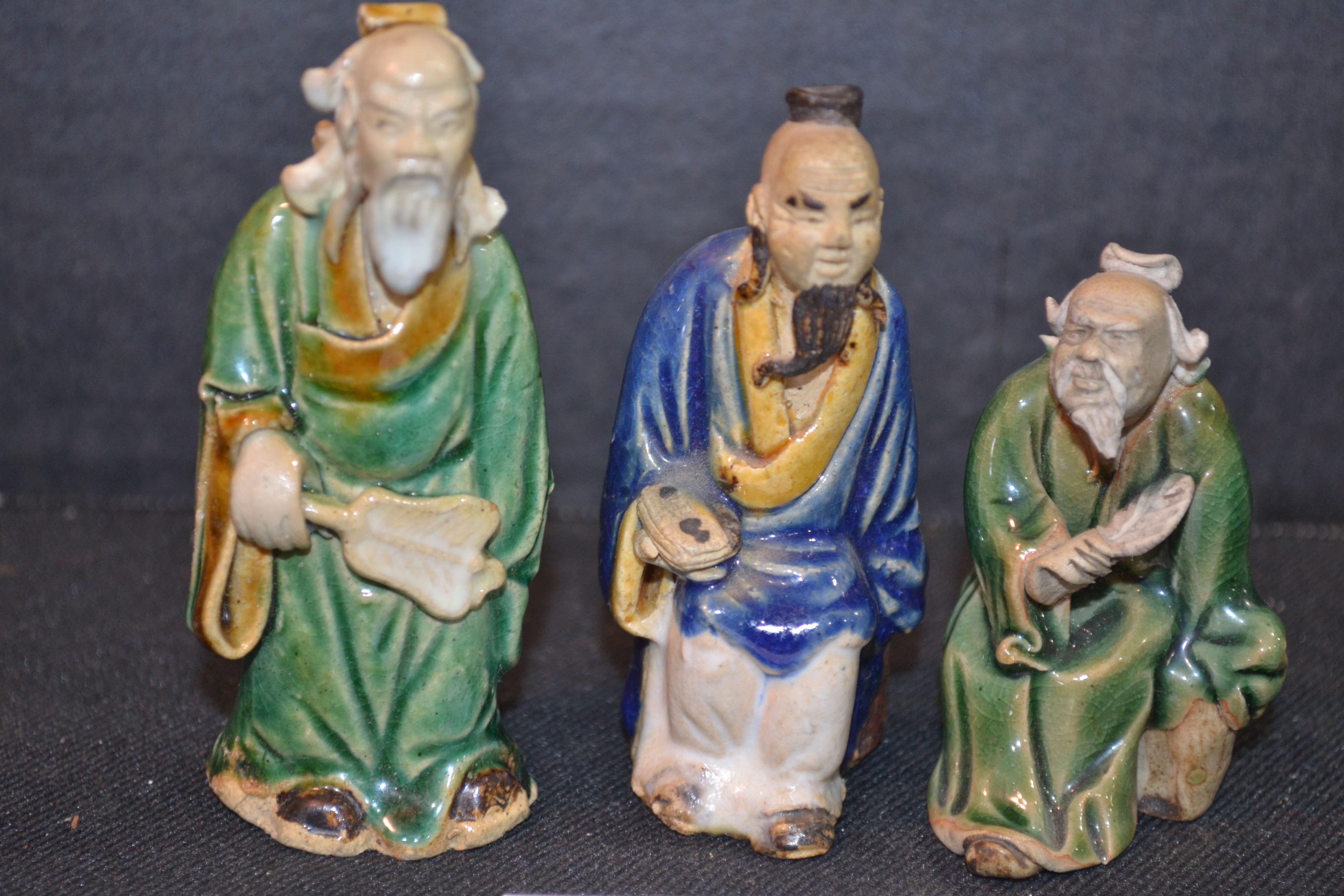 Group of 3 Vintage "Mud Men" Clay Figurines; Made in China; 3" and 2-1/2" Tall