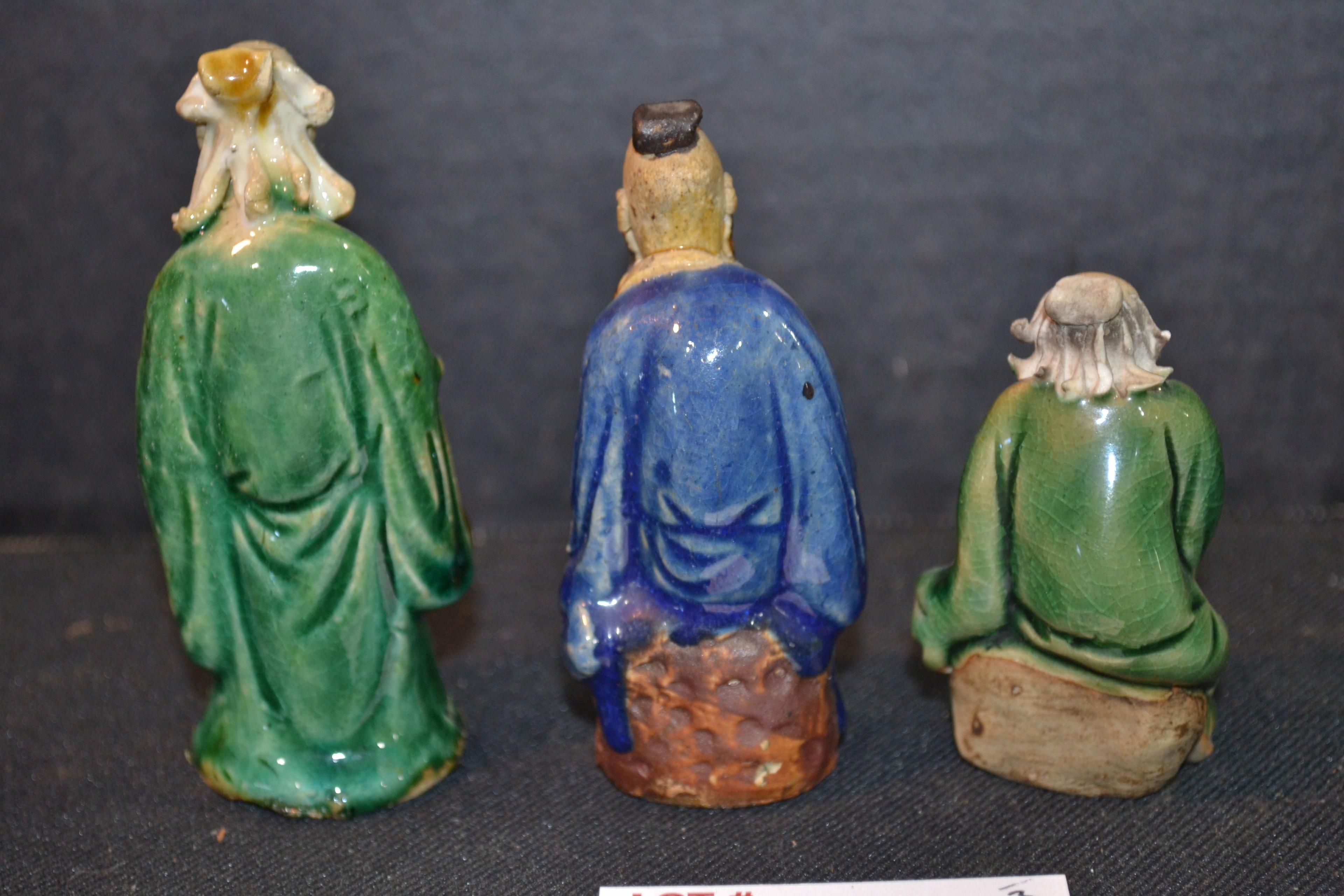 Group of 3 Vintage "Mud Men" Clay Figurines; Made in China; 3" and 2-1/2" Tall