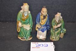 Group of 3 Vintage "Mud Men" Clay Figurines; Made in China; 3" and 2-1/2" Tall
