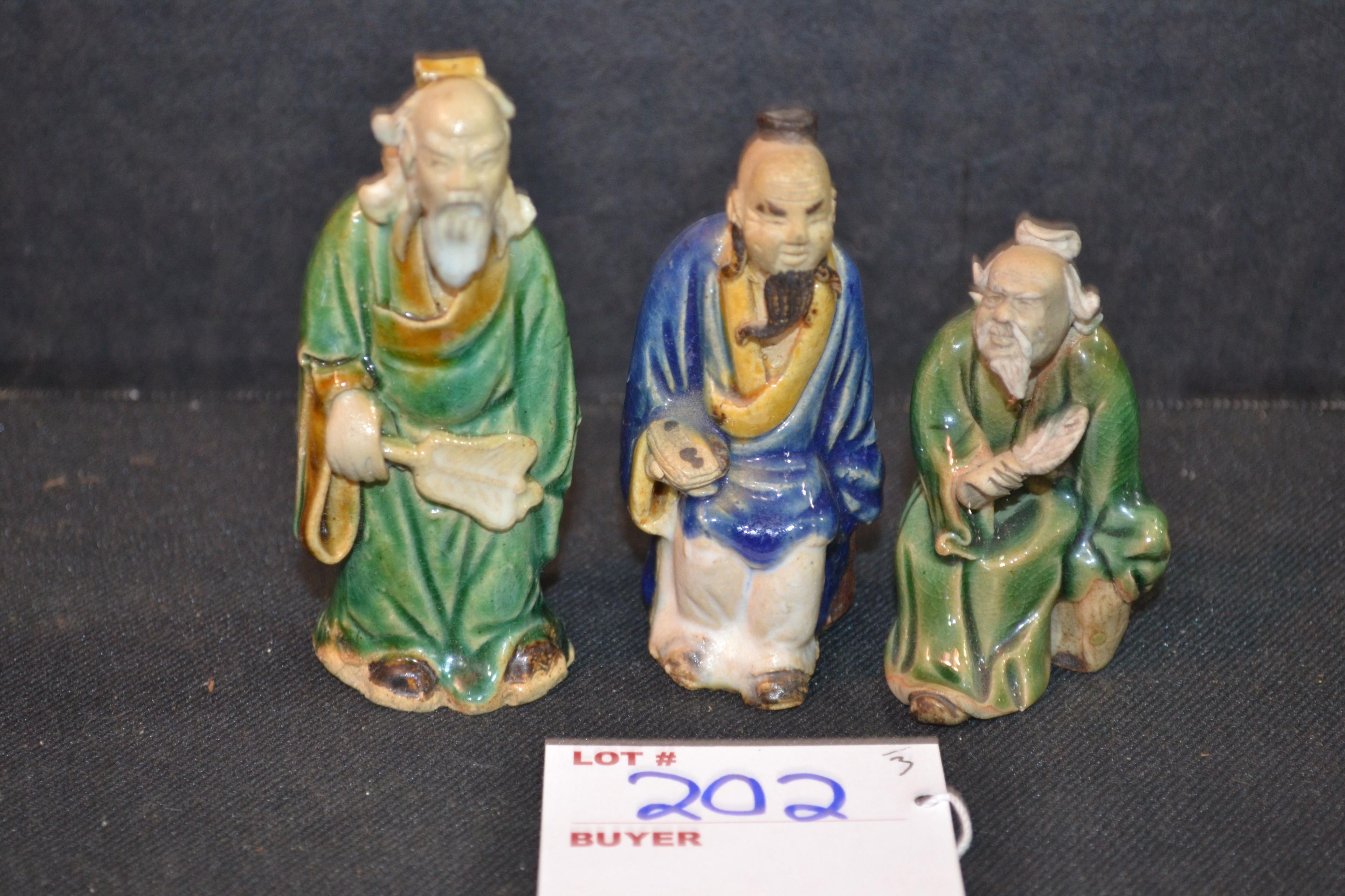 Group of 3 Vintage "Mud Men" Clay Figurines; Made in China; 3" and 2-1/2" Tall