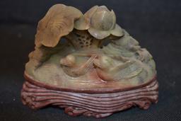 Pair of Vintage Handcarved Toothpick Holder and Duck Figurine; 5" and 4" Long