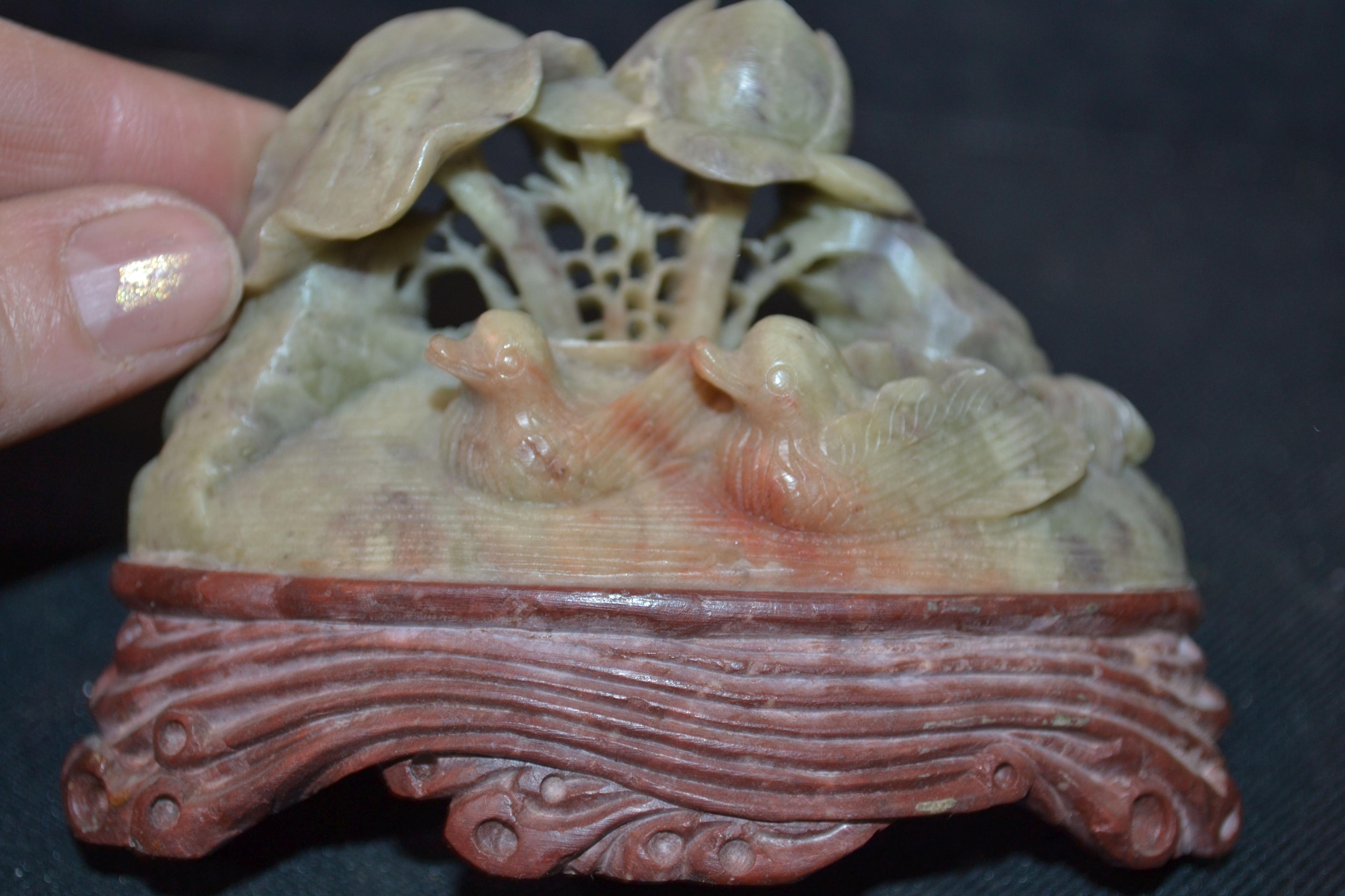 Pair of Vintage Handcarved Toothpick Holder and Duck Figurine; 5" and 4" Long