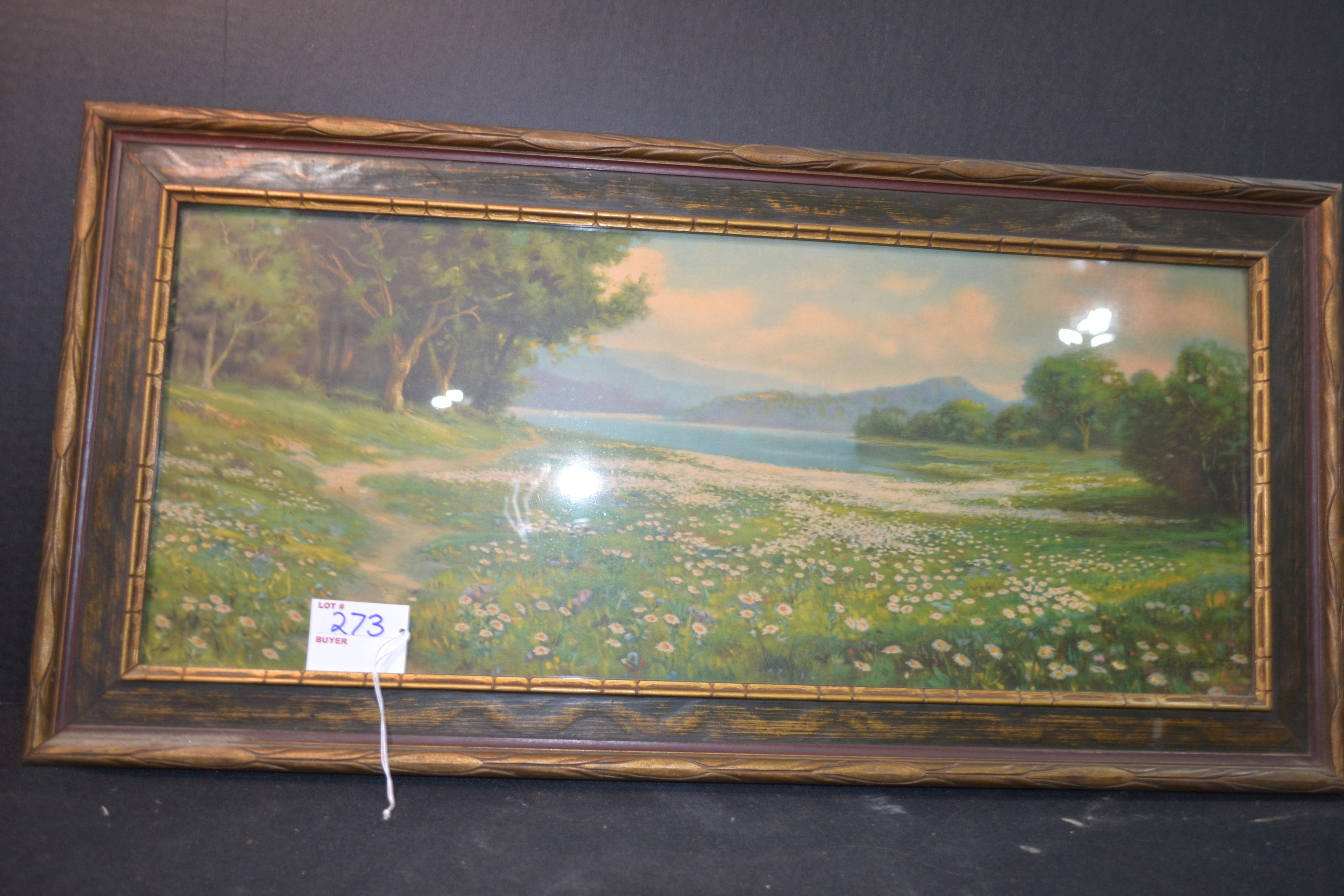 Vintage Framed "Meadow" Print by A. Fox; 27"x13"