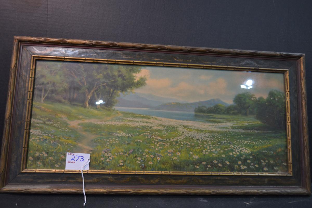 Vintage Framed "Meadow" Print by A. Fox; 27"x13"