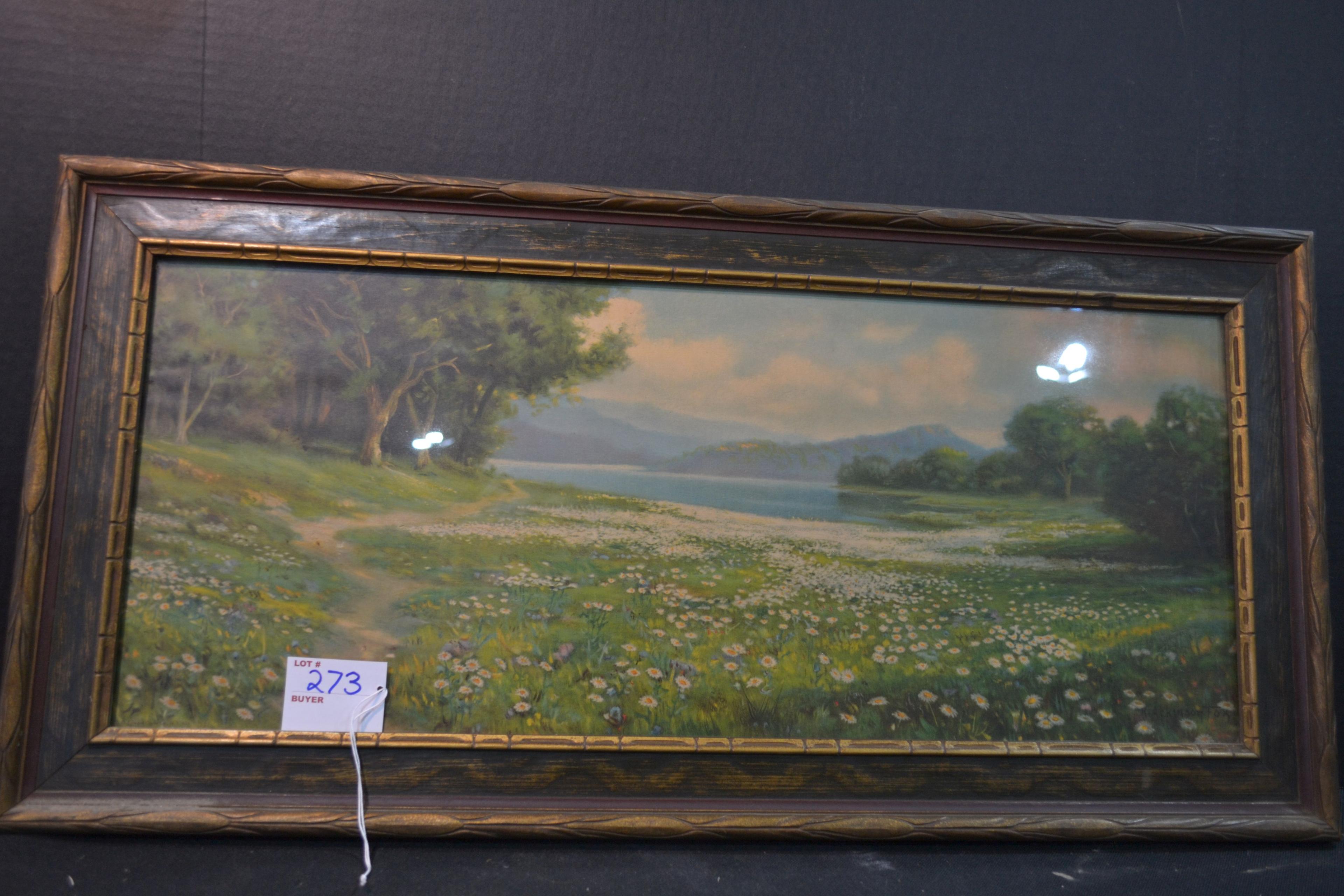 Vintage Framed "Meadow" Print by A. Fox; 27"x13"