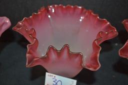 Group of 3 Fenton Pink/White Frosted Ruffled Edge Lamp Shades