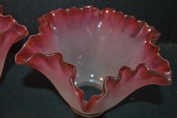 Group of 3 Fenton Pink/White Frosted Ruffled Edge Lamp Shades