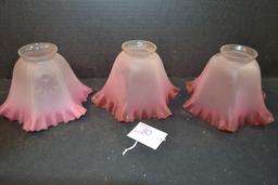 Group of 3 Fenton Pink/White Frosted Ruffled Edge Lamp Shades