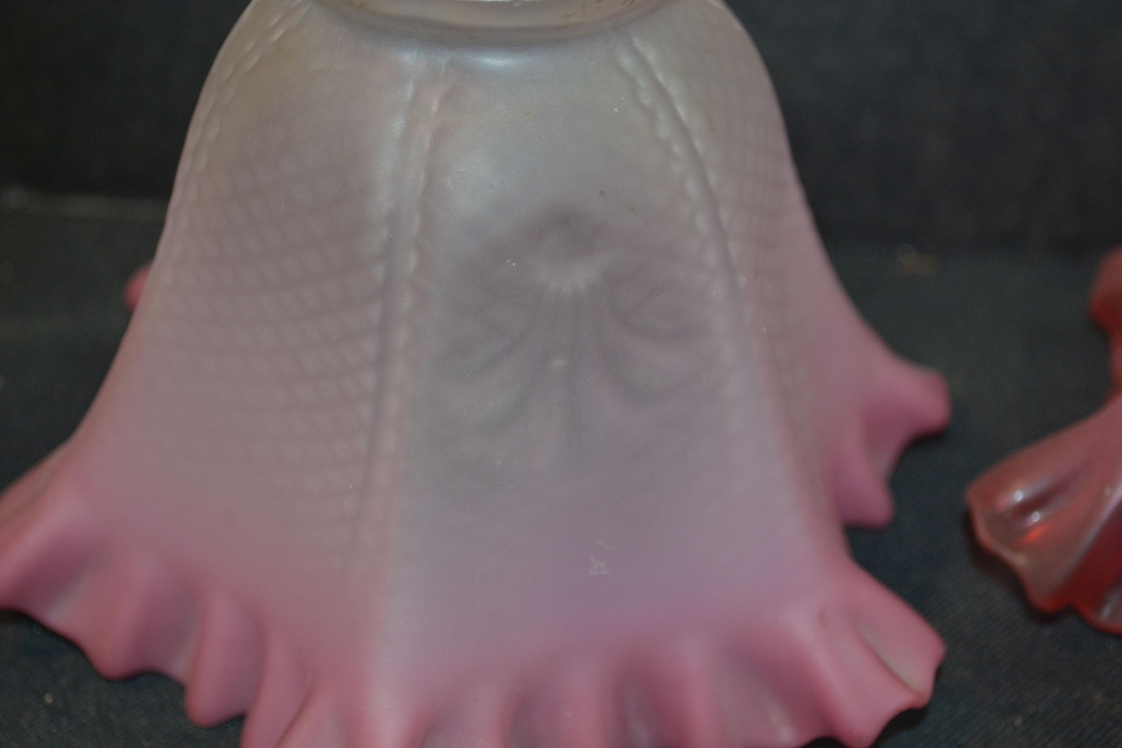Group of 3 Fenton Pink/White Frosted Ruffled Edge Lamp Shades