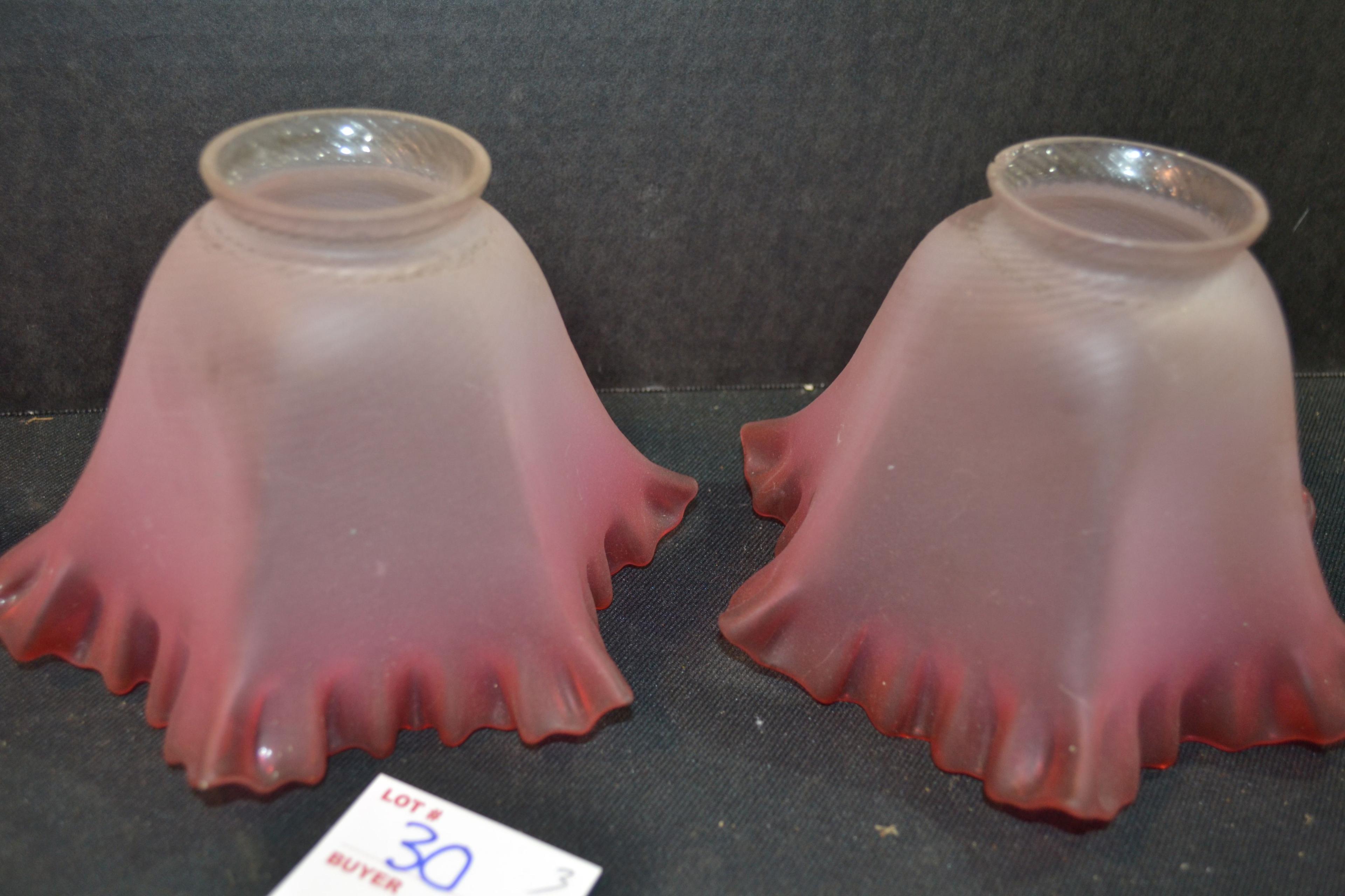 Group of 3 Fenton Pink/White Frosted Ruffled Edge Lamp Shades