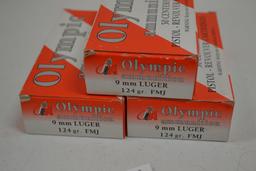 3 Boxes - Olympic 9mm Luger 124 gr. FMJ Cartridges; 50 Rds./Box