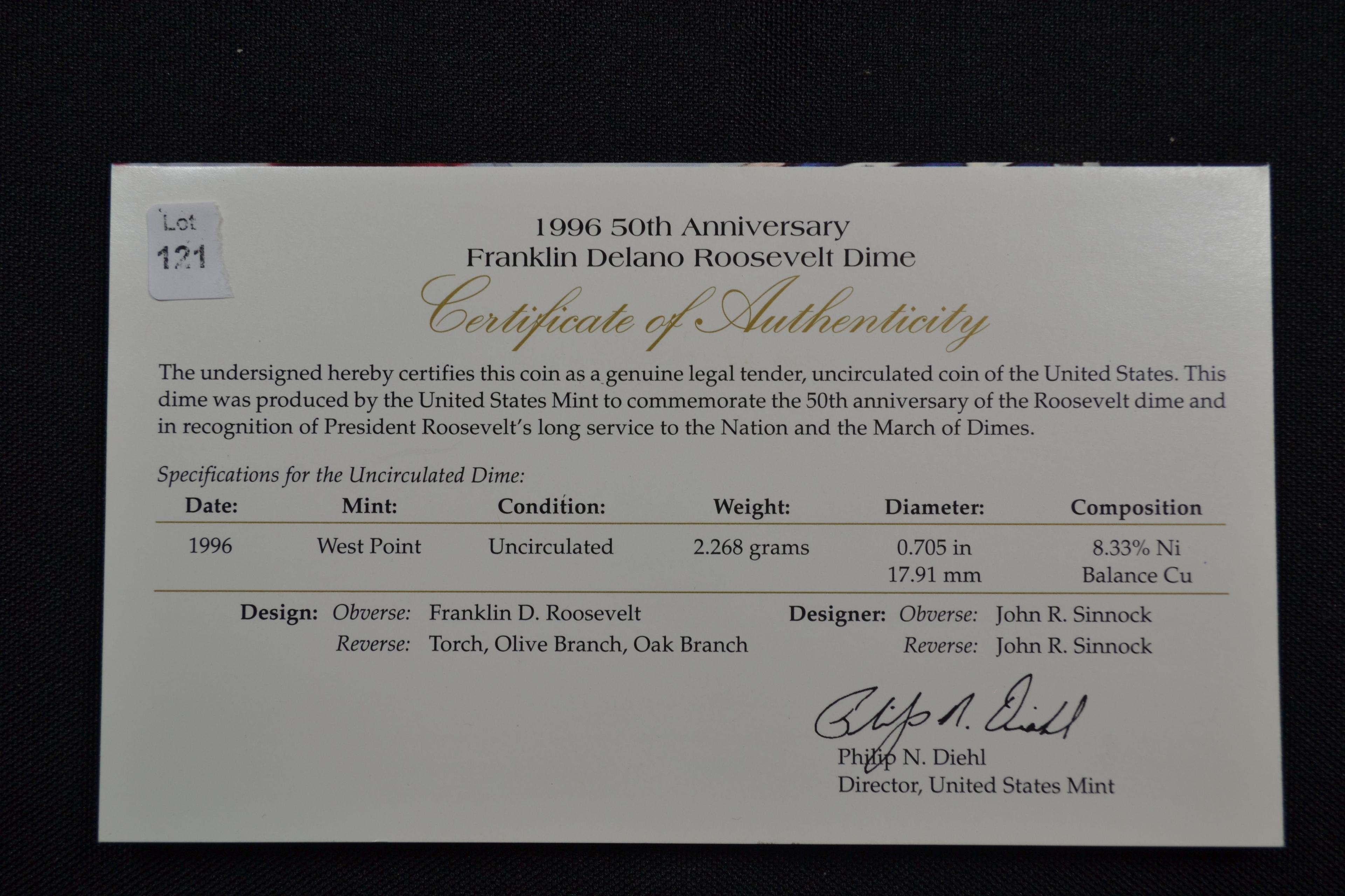 1996-W Anniversary Dime w/Certificate