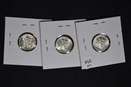 Group of 3 - 90% Silver Dimes including 1955, 1957, 1960-D; BU