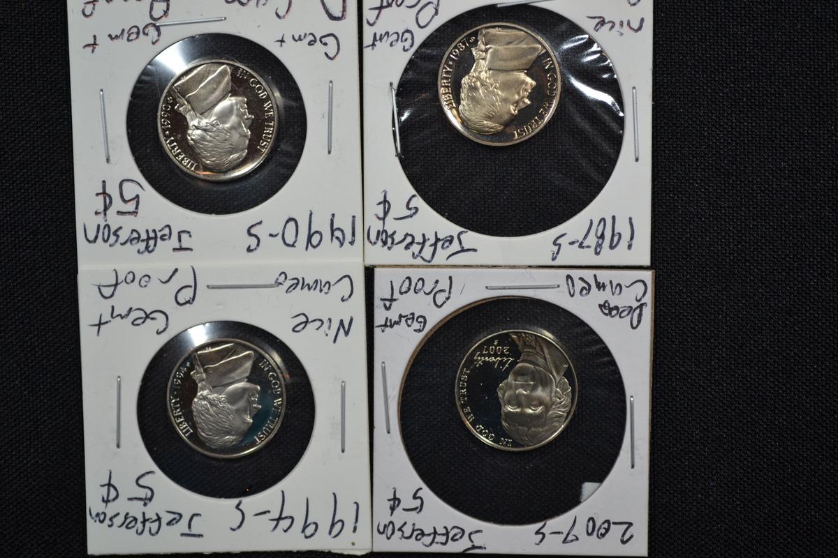 4 - Nickel Proofs including 1987, 1990, 1994, and 2007-S; Gem+; 4xBID