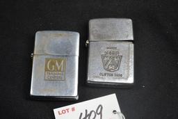 Pair of Zippo Flip-Up Lighters including GM and Ford
