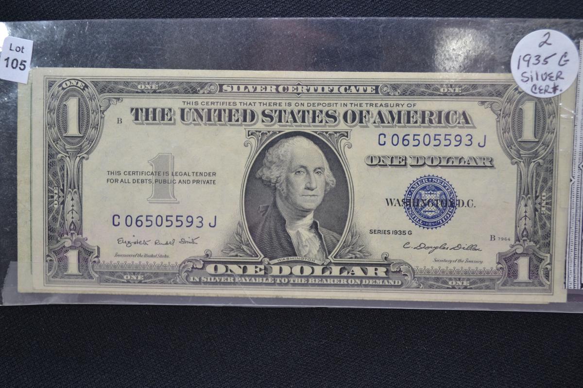 2 - 1935-G One Dollar Silver Certificates; 2xBID