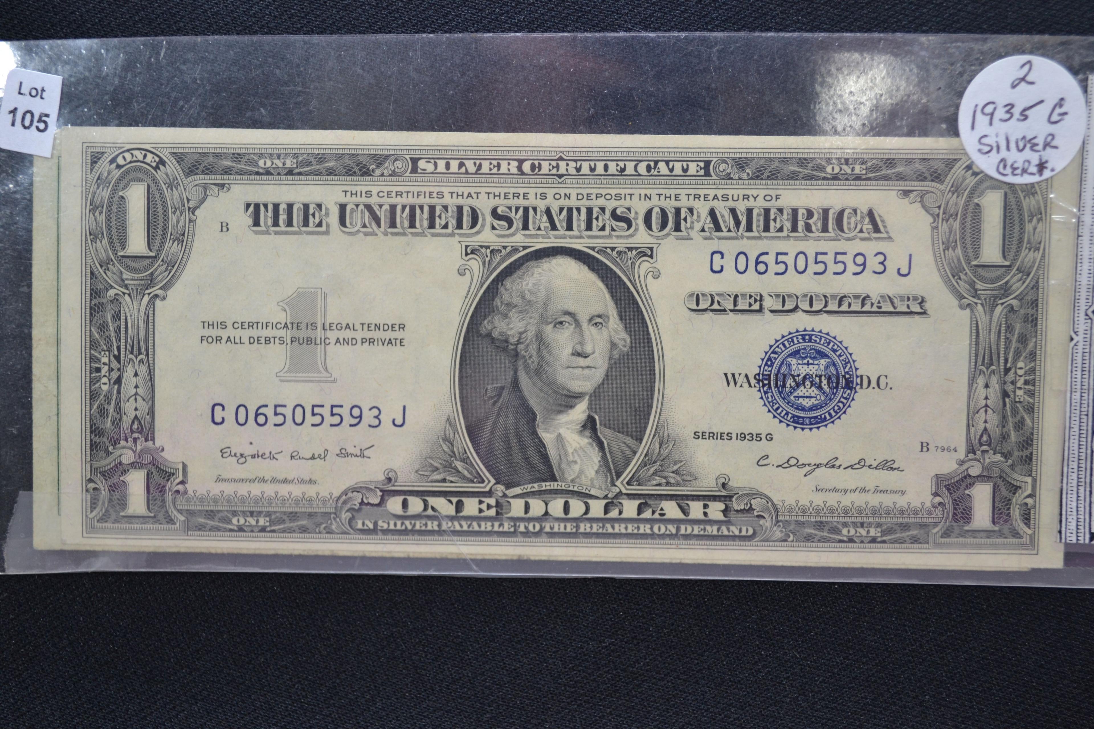 2 - 1935-G One Dollar Silver Certificates; 2xBID