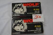 2 Boxes - Wolf .45 Auto 230 gr. FMJ Steel Case; 50 Rds./Box; 2xBID