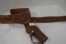 Hand Tooled Brown Leather 52" Gun Belt w/8" Holster