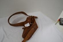 Hand Tooled Brown Leather 37" Gun Belt w/9" Holster