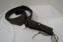 Hand Tooled Black Leather 41" Gun Belt w/10" Holster
