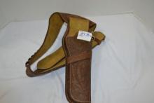 Hand Tooled Chocolate Brown 41" Leather Gun Belt w/10" Holster