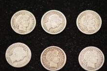 1 Lot of 6 - Barber Dimes
