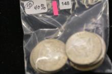 10 - Kennedy 40% Silver Half Dollars; 10xBID