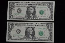 2 - One Dollar "Radar" Notes including 2001 and 2003; Unc.; 2xBID