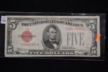 2 - Five Dollar Notes including 1928-C Five Dollar Red Seal Note and 1934-C Five Dollar Blue Seal Si
