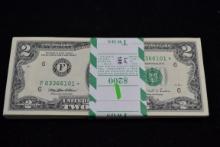 100 - 1995 Two Dollar Star Notes with Consecutive Serial Numbers; Unc. with BEP Strap; 100xBID