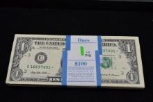 100 - 1999 One Dollar Star Notes with Consecutive Serial Numbers; Unc. with BEP Strap; 100xBID