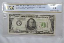 1934 Federal Reserve Note Boston $500 Bill; Unc. 62; Consecutive SN w/Lot 228