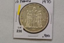 1970 French Ten Francs Coin; .900 Silver